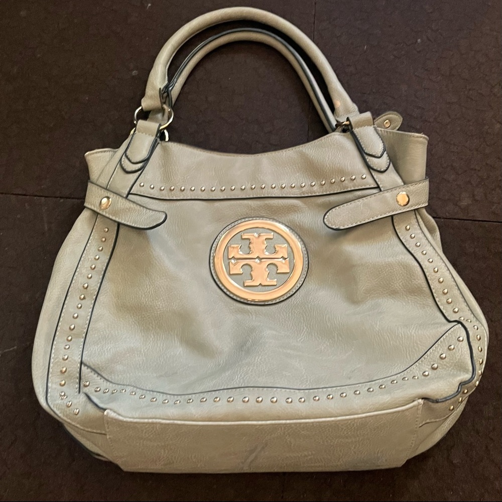Gorgeous Mint Green with gold embellishments vegan shoulder bag tote handbag.